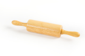 Baking rolling pin on white background.