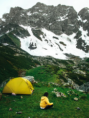 Hiker young woman in nature