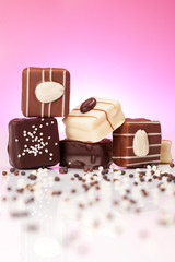 chocolates chocolate and coffee aromas on a white background