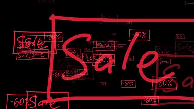Sale off 60% banner fly on the isolated icon screen background. Symbol of sale off 60 % text animation flying in fantasy space on keyframe black color background