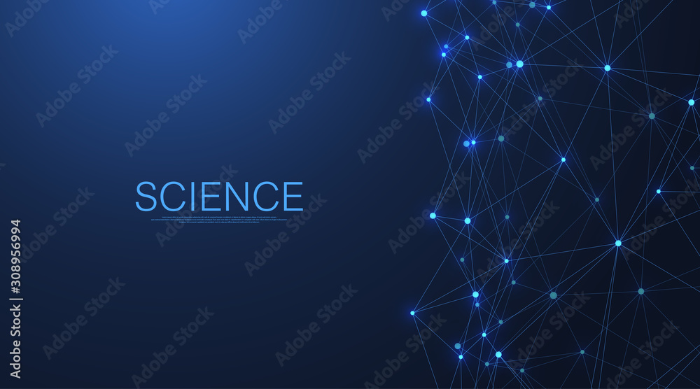 Fototapete Abstract digital network connection structure on blue background. Artificial intelligence and engineering technology concept. Global network Big Data, Lines plexus, minimal array. Vector illustration