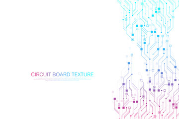 Fototapeta premium Technology abstract circuit board texture background. High-tech futuristic circuit board banner wallpaper. Engineering electronic motherboard vector illustration. Technological communication concept