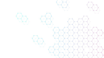 Abstract lines and dots connect background with hexagons. Hexagons connection digital data and big data concept. Hex digital data visualization. Vector illustration