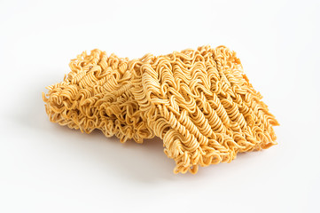 Asian dry instant noodle on white background.