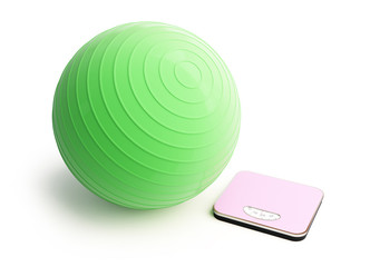 fitness ball bathroom scale on a white background 3D illustration, 3D rendering