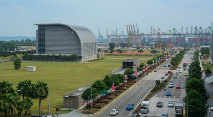 Highway at business district in Singapore