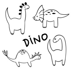 set of cute Dino. Doodle style. Black outline. Vector version 