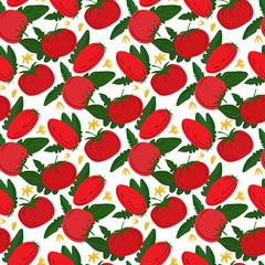 Seamless pattern with red tomatoes on white background.