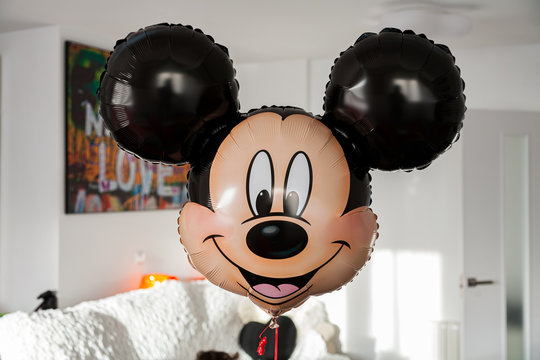 Valladolid, Castilla y Le&oacute;n / Spain: April 21, 2013: Mickey-shaped balloon inflated with Helio, an article commonly used for children's birthdays.