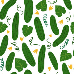 Cucumber seamless pattern on white background. Vegetable wallpaper.