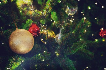 CLOSE UP OF beautiful Decorated Christmas tree background