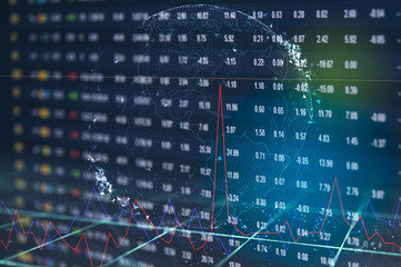 Stock market digital graph chart on LED display concept. A large display of daily stock market price and quotation. Indicator financial forex trade education background.