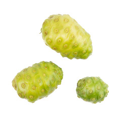 Great morinda, Tahitian noni, Indian mulberry, Beach mulberry (Morinda citrifolia) isolated on white background. concept Herbal and Vegetable extracts are medications for Reduce heart disease risk