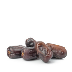Arabian dried fruit date palm or kurma (fruit palm Phoenix dactylifera) food of  ramadan Festival isolated on white background. copy space for text