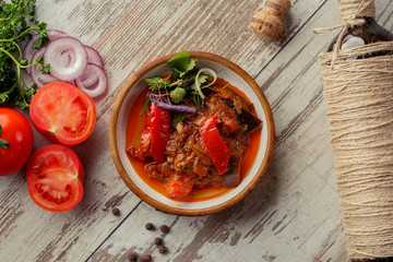 Georgian dish on the table photo for the menu of Eastern Caucasian cuisine.