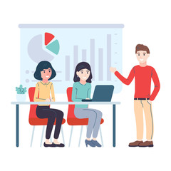 Business people meeting. Teamwork employees. Business strategy presentation seminar. Vector