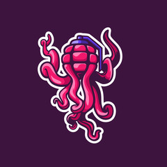 Octopus with grenade sport e-sport mascot gaming logo template
