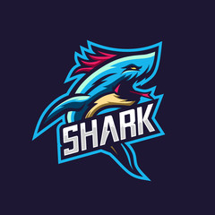 Shark blue sport e-sport mascot gaming logo template