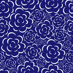 Seamless pattern with succulents, seashells and feathers on a white background.