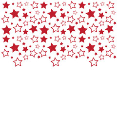 Frame with blank space for text. Border of red stars. white background. Vector for Christmas and New Year greeting card, banner, invitation, packaging design, illustration pattern