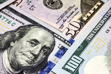 50 and 100 US Dollar Money Detailed Macro