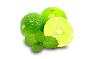 Composition with lime and mint isolated on a white background