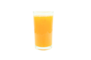 Glass of Orange juice with pulp isolate on white background.