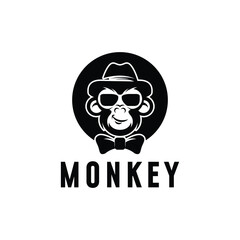Funny logo design template monkey with hat. Vector illustration.