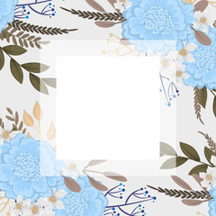 Fototapeta na wymiar Flower border template - light blue flowers