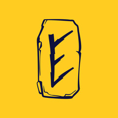 Runic E letter logo from lightnings on fragments of stones.