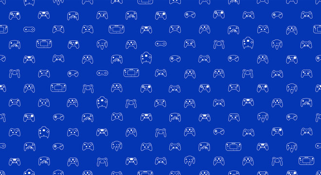 Video game controller background Gadgets and devices seamless pattern Classic Blue color
