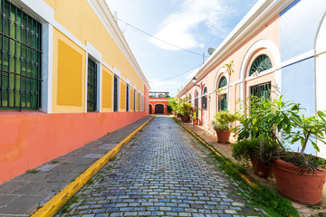 Colorful photo of Old San Juan Street in Puerto Rico.