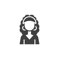 Curly hair woman avatar vector icon. filled flat sign for mobile concept and web design. Faceless girl portrait glyph icon. Female person symbol, logo illustration. Vector graphics