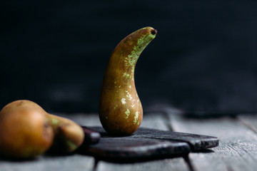 Conference pears on an old wooden table