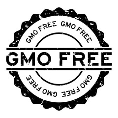 Grunge black gmo free word round rubber seal stamp on white background