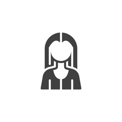 Long haired girl avatar vector icon. Female user filled flat sign for mobile concept and web design. Faceless woman portrait glyph icon. Symbol, logo illustration. Vector graphics