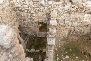 Archaeological excavations of the crusader fortress located on the site of the tomb of the prophet Samuel on Mount Joy near Jerusalem in Israel