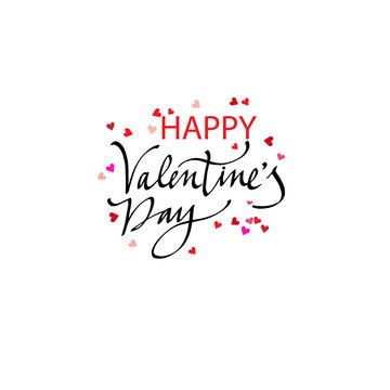 Happy valentine’s day handwritten inscription. Hand drawn lettering, calligraphy. Vector illustration. For cards, banners, photo overlays.