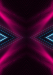 Dark abstract background with neon lines, glow. Bright neon glow