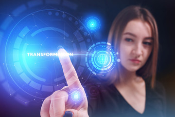 Business, Technology, Internet and network concept. Young businessman working on a virtual screen of the future and sees the inscription: