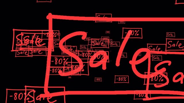 Sale off 80% banner fly on the isolated icon screen background. Symbol of sale off 80 % text animation flying in fantasy space on keyframe black color background