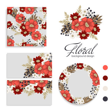 Background flower - red flowers cards, pattern, wreath