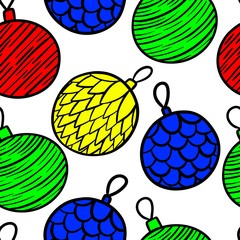 vector pattern Christmas toys multicolored on a white background, children's textiles