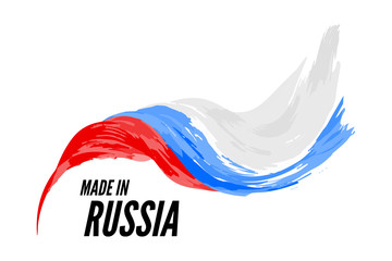 The flag of Russia with the inscription is made in Russia. illustration on a white background