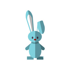 Vector flat illustration of funny cute rabbit. Little blue bunny icon for kids fairy tales, magical tricks, focus pocus games. Flat icon of cute cartoon rabbit, bunny with long ears isolated on white