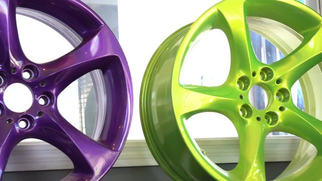 Slider Shot Display of Color Painted Tire Rims