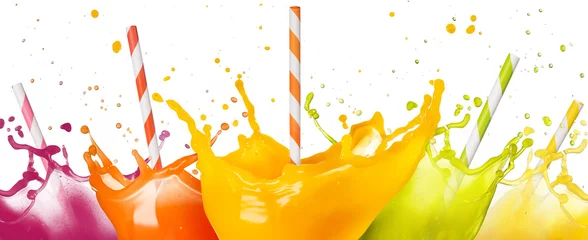  drinking straws in fruit juice splashes set isolated on white © popout