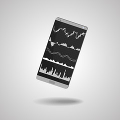 Vector: Smartphone with business graphs on gray background