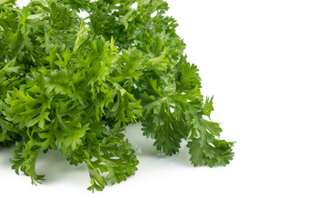 Fresh parsley green leaves (Petroselinum crispum) isolated on white background