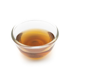 Top view of Fish sauce in glass bowl isolated on background